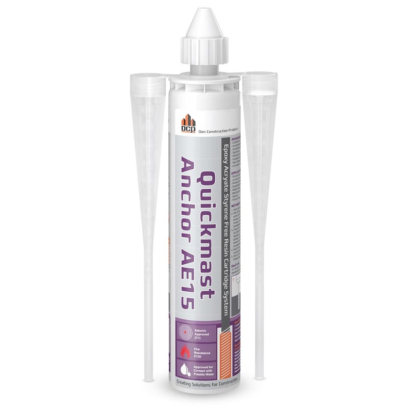 DCP Quickmast AE15 Concrete Epoxy for Rebar and Rods – High-Strength Anchoring System, Two-Part Acrylate Epoxy with Cartridge and Nozzles, 10.1 fl oz – 1 Pack - Image 1